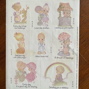 Hallmark Pastel Pink and Purple Precious Moments Illustration Sheet